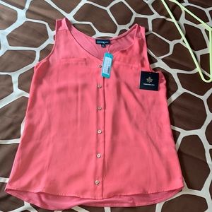 Button down mixed material blouse by Fortune and Ivy in Coral